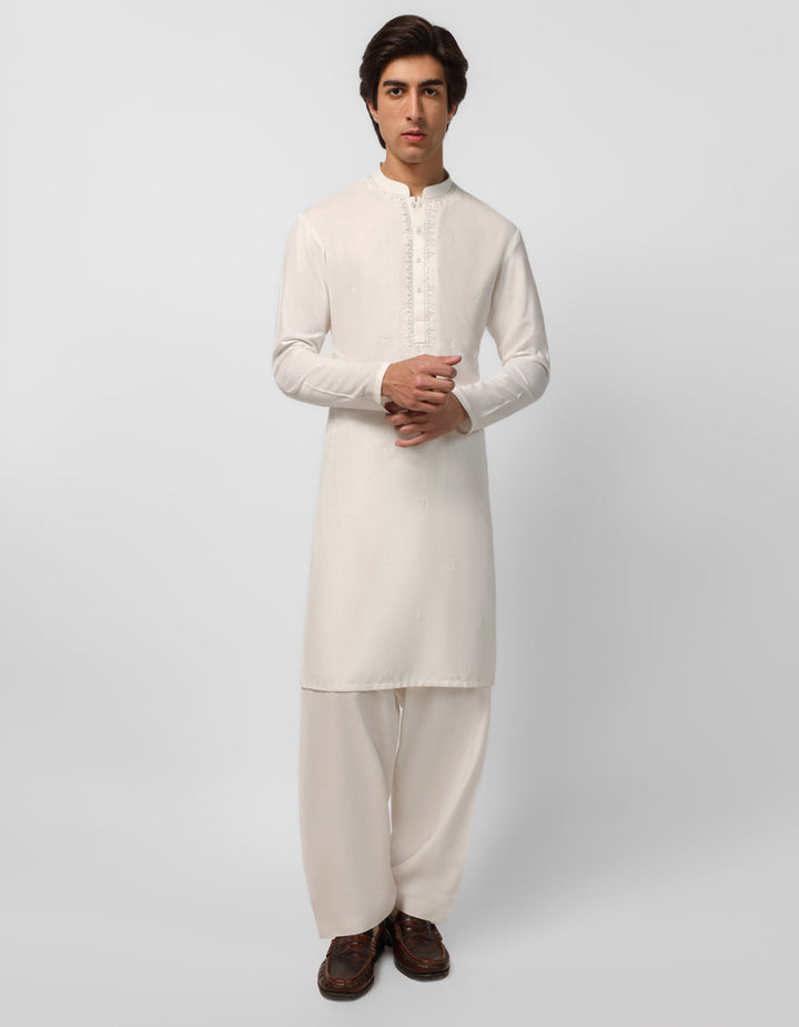 Blended White Shalwar Kameez - J. Junaid Jamshed