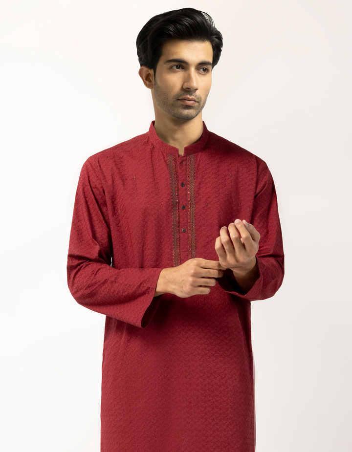 Cotton Maroon Kurta Trouser - J. Junaid Jamshed