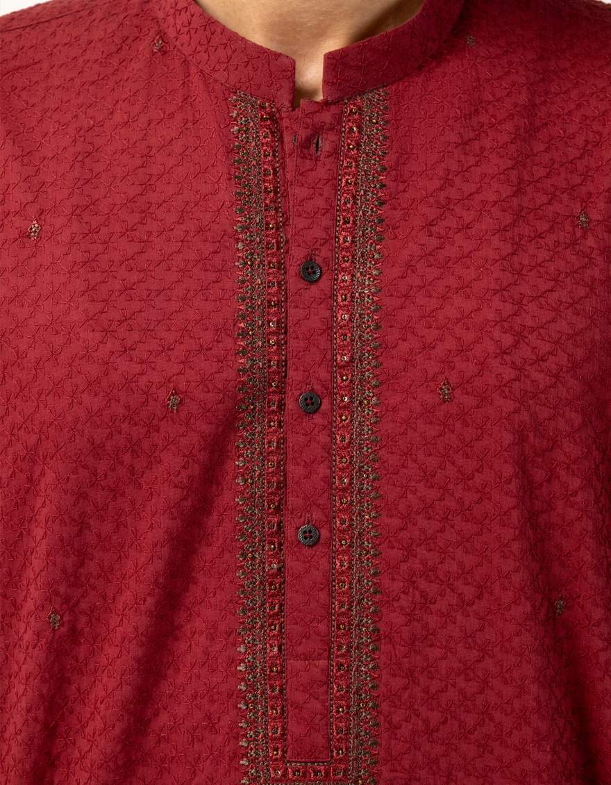Cotton Maroon Kurta Trouser - J. Junaid Jamshed