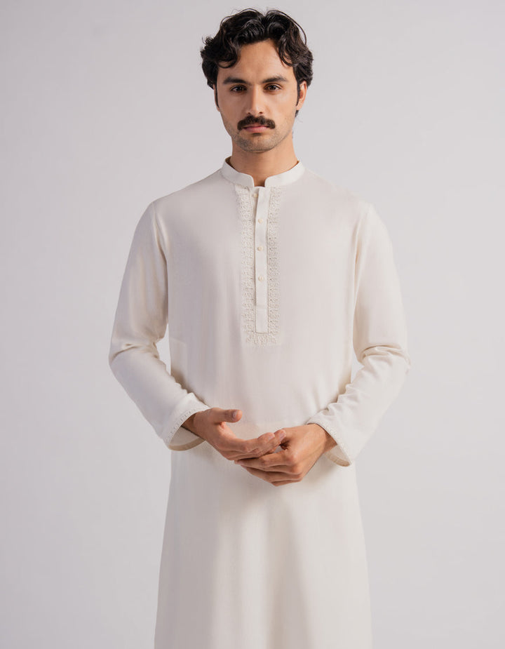 Blended Cream Shalwar Kameez - J. Junaid Jamshed
