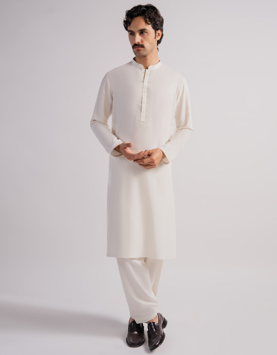Blended Cream Shalwar Kameez - J. Junaid Jamshed