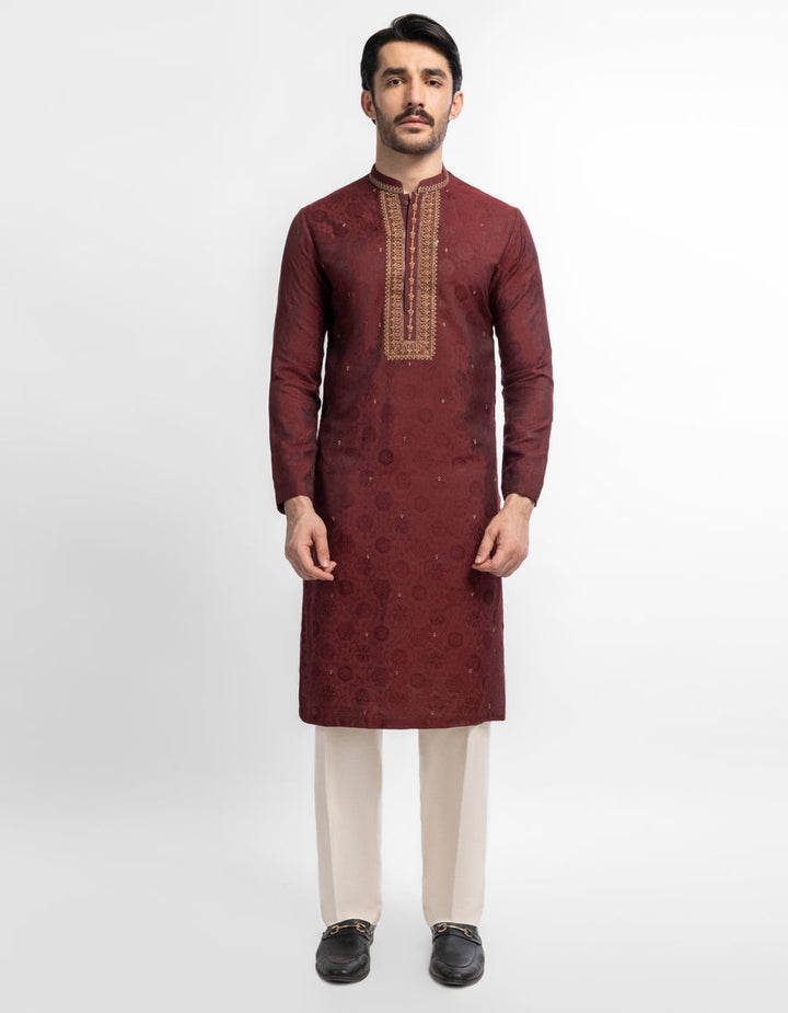 Blended Maroon Special Kurta - J. Junaid Jamshed