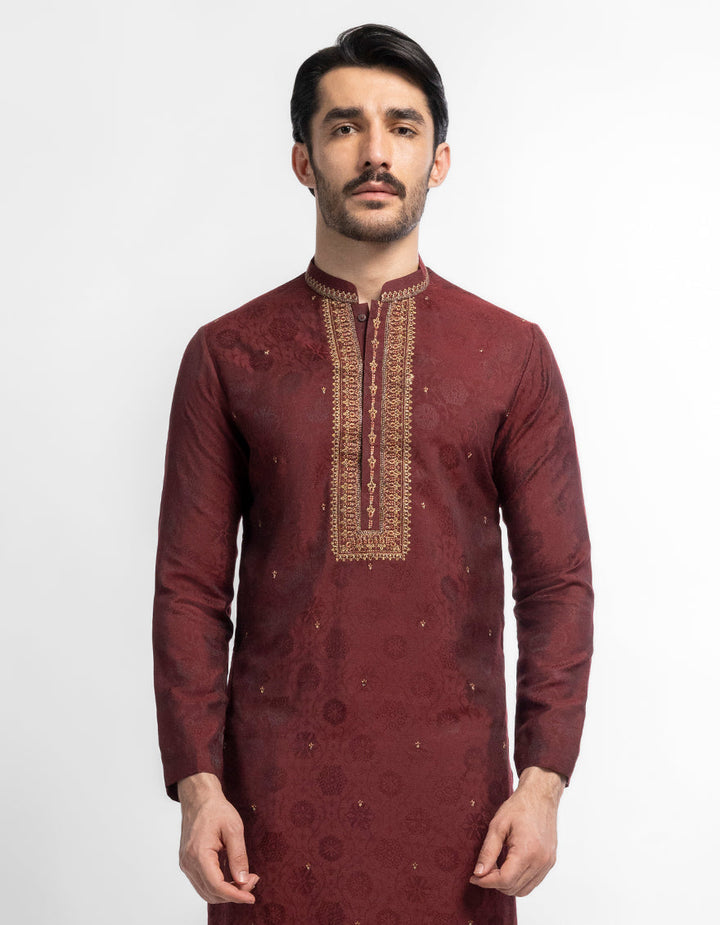 Blended Maroon Special Kurta - J. Junaid Jamshed