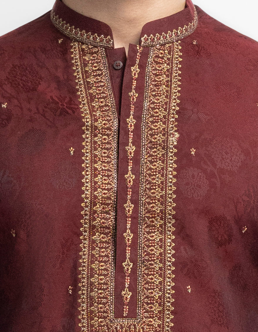 Blended Maroon Special Kurta - J. Junaid Jamshed
