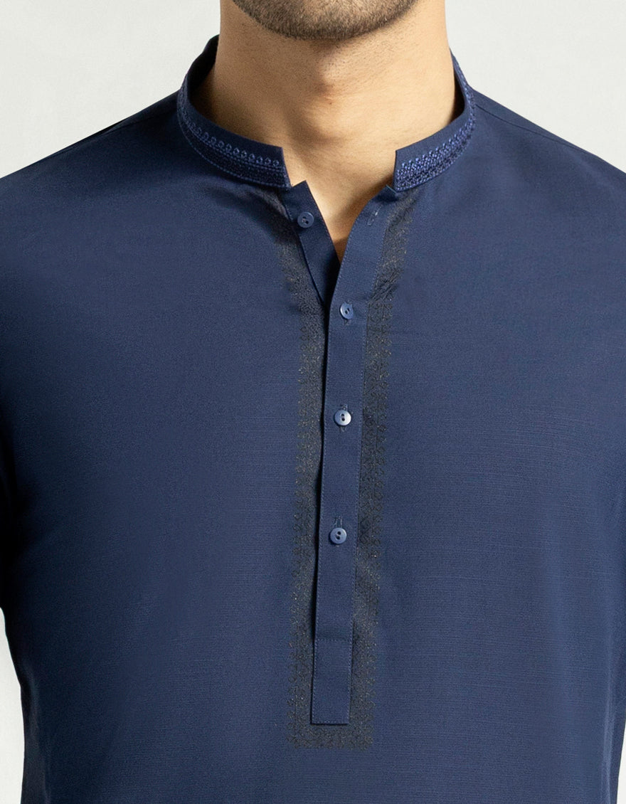Blended Navy Blue Shalwar Kameez - J. Junaid Jamshed