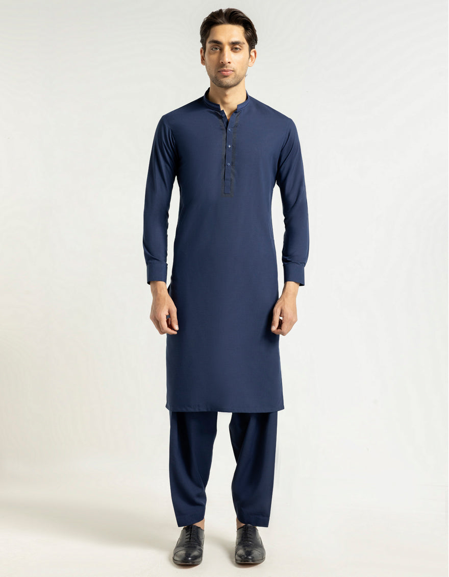 Blended Navy Blue Shalwar Kameez - J. Junaid Jamshed