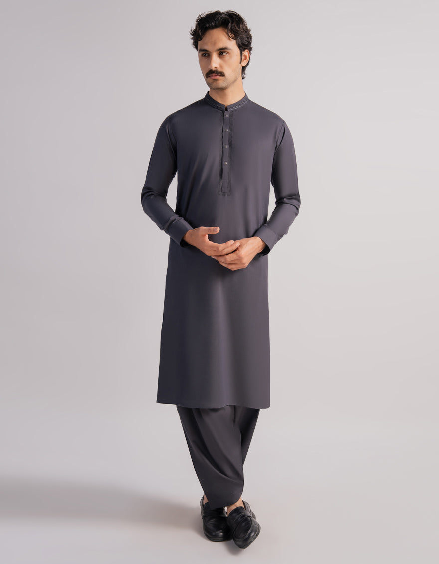 Blended Dark Grey Shalwar Kameez - J. Junaid Jamshed