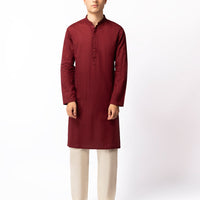 Cotton Maroon Kurta - J. Junaid Jamshed