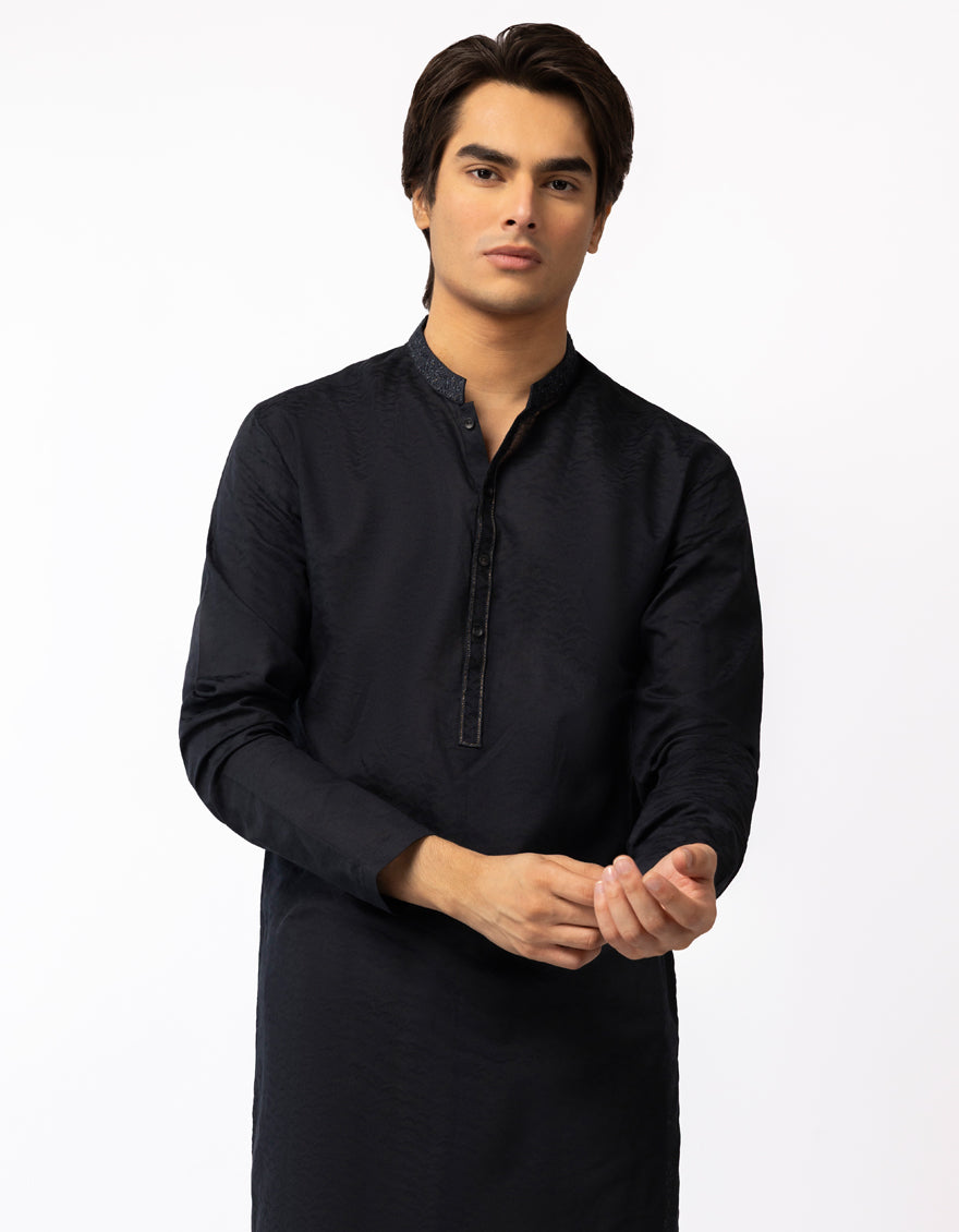 Cotton Charcoal Kurta - J. Junaid Jamshed