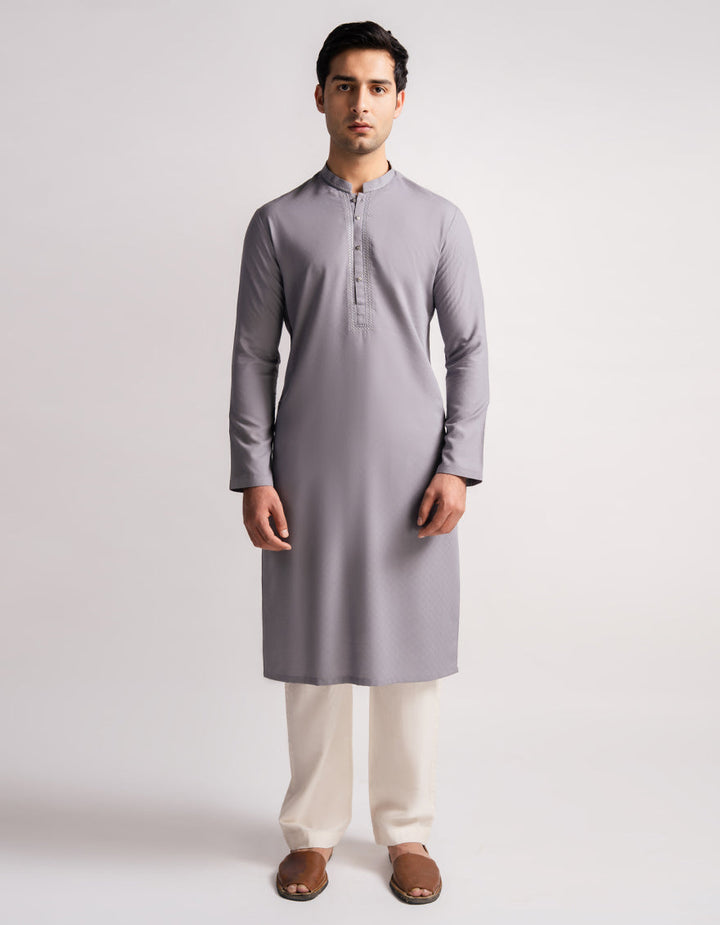 Blended Silver Grey Kurta - J. Junaid Jamshed
