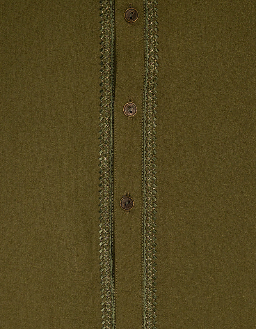 Cotton Mehndi Green Kurta - J. Junaid Jamshed