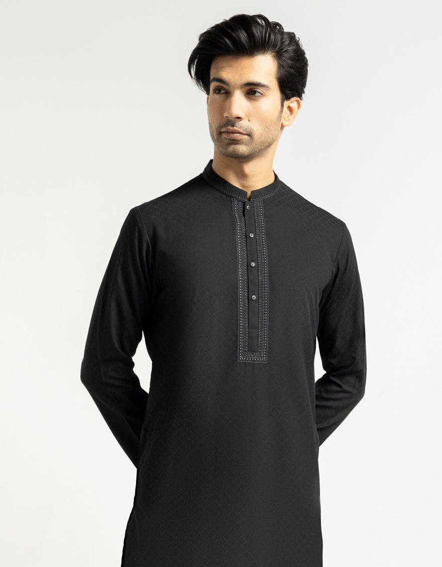 Blended Black Kurta - J. Junaid Jamshed