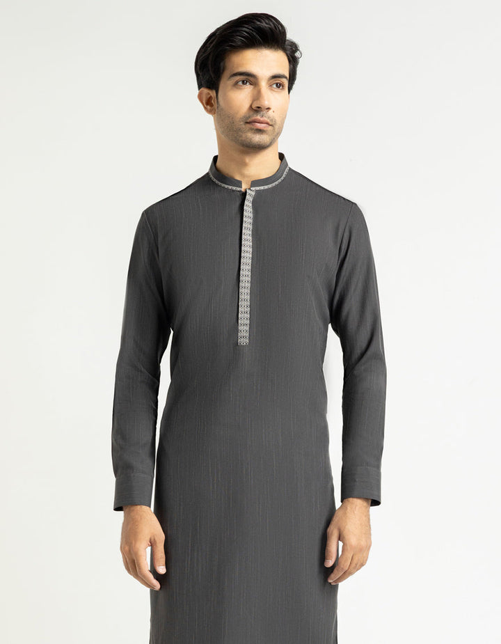 Polyester Dark Grey Shalwar Kameez - J. Junaid Jamshed