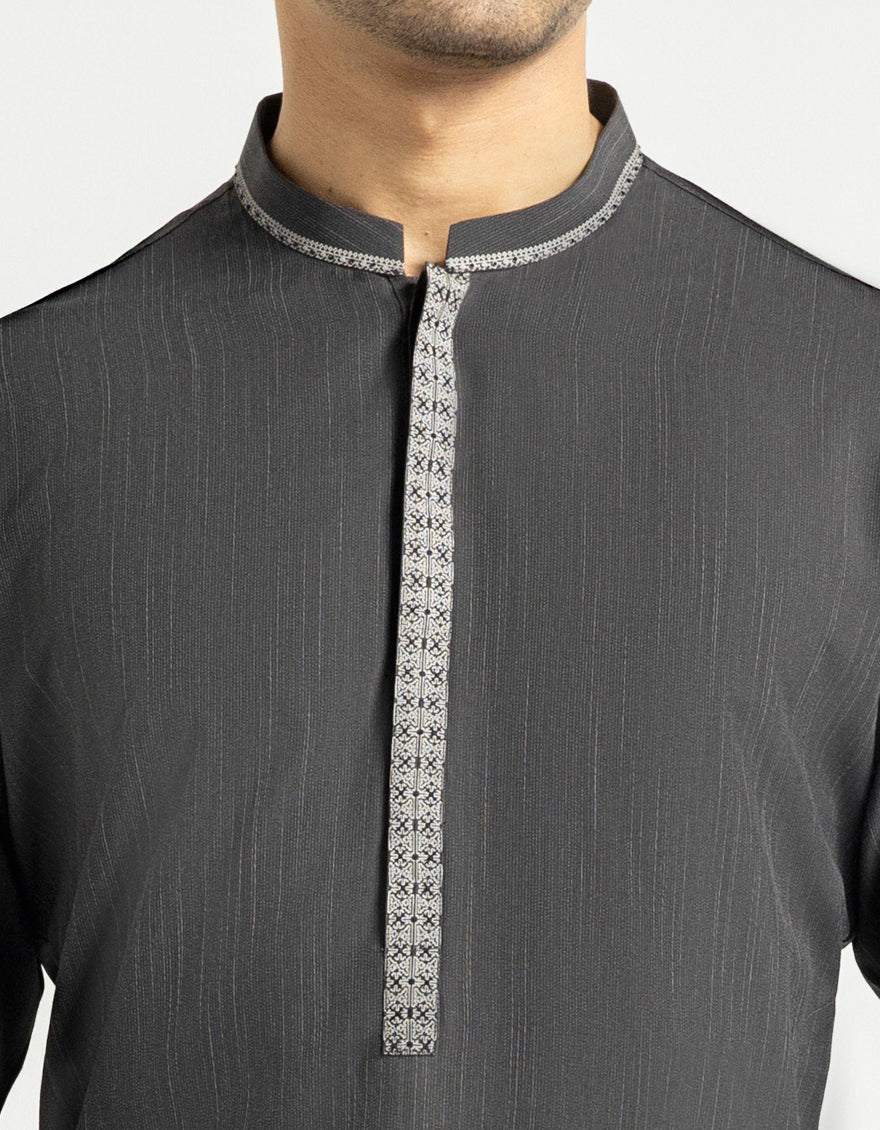Polyester Dark Grey Shalwar Kameez - J. Junaid Jamshed