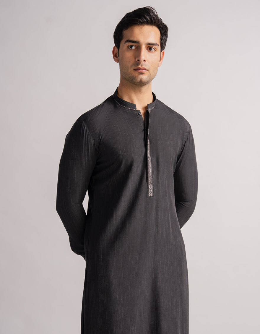 Polyester Charcoal Kurta Trouser - J. Junaid Jamshed