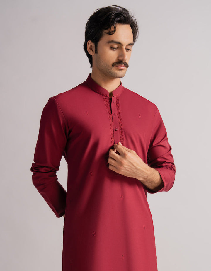 Cotton Burgundy Kurta Trouser - J. Junaid Jamshed