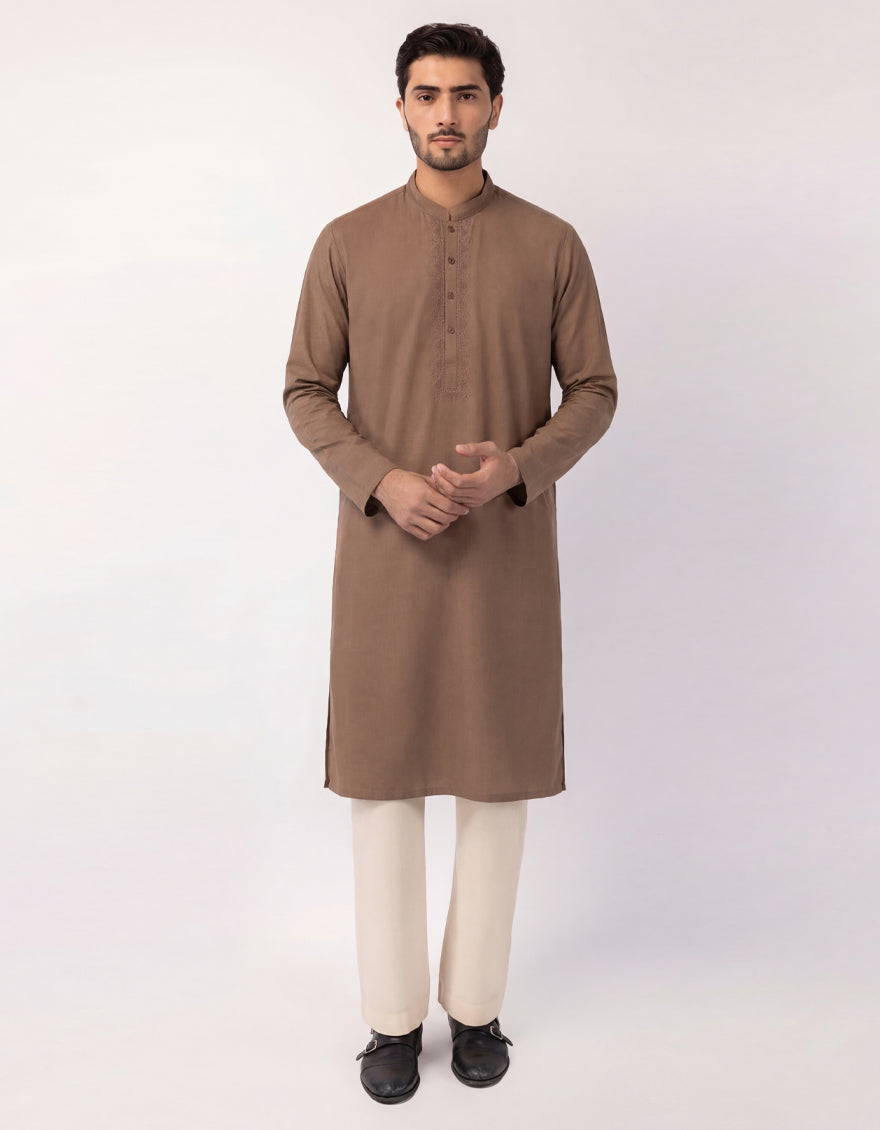 Cotton Brown Kurta - J. Junaid Jamshed