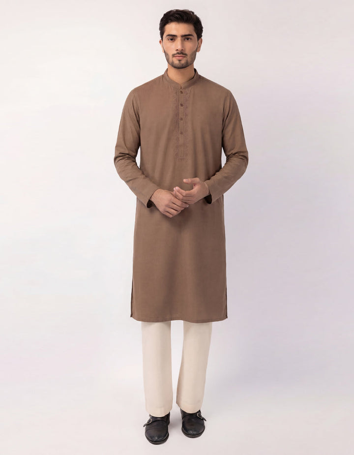 Cotton Brown Kurta - J. Junaid Jamshed