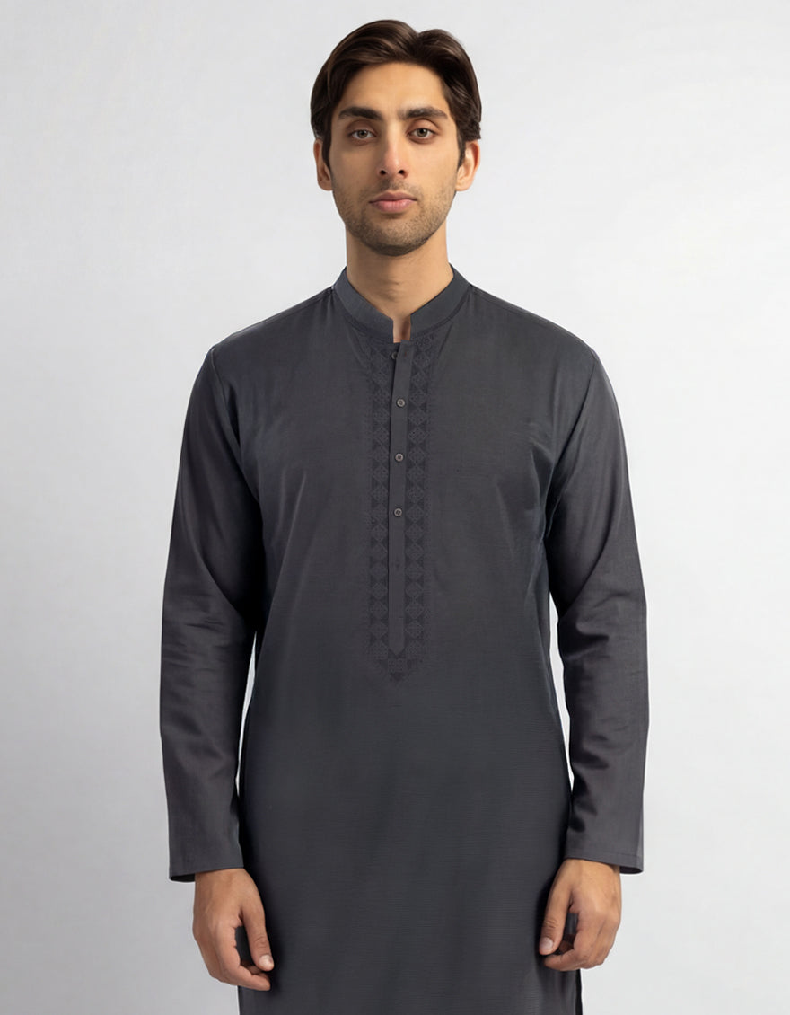 Cotton Grey Kurta - J. Junaid Jamshed