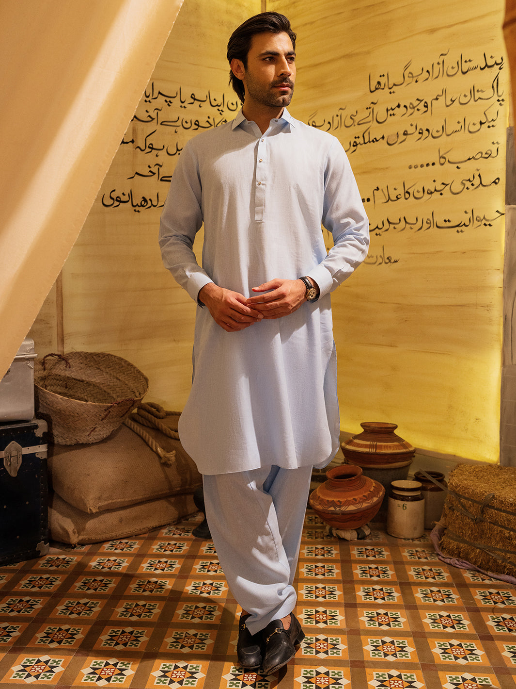 Blended Sky Blue Shalwar Kameez- Almirah