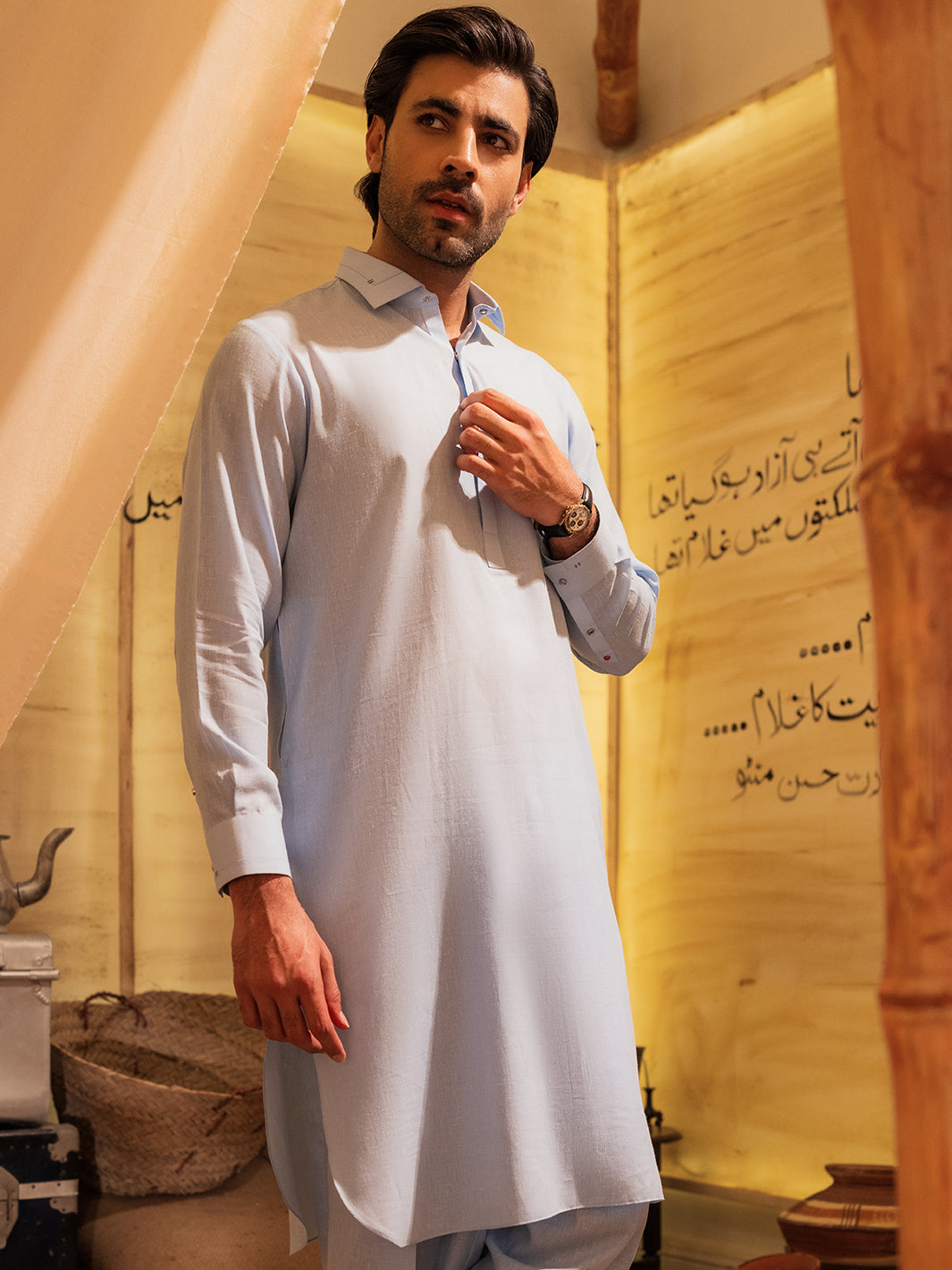 Blended Sky Blue Shalwar Kameez- Almirah