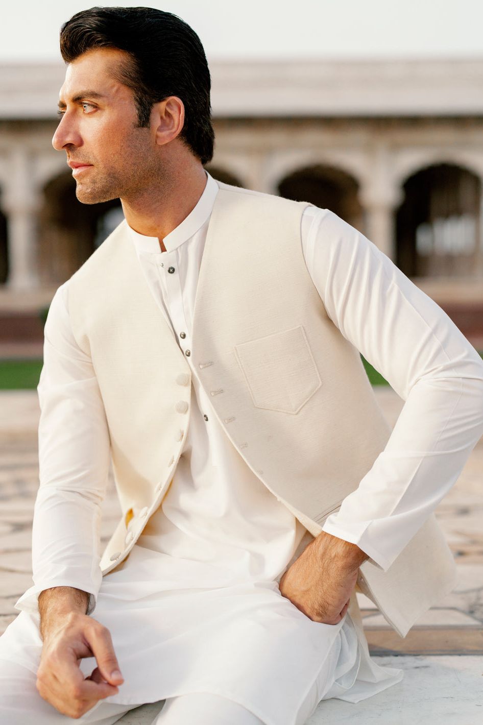 Cotton Cream Waistcoat - Almirah