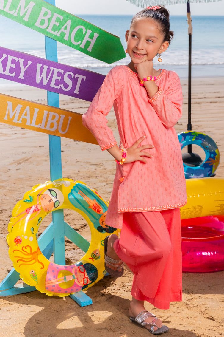 Dobby Orange Stitched Suit - J. Junaid Jamshed