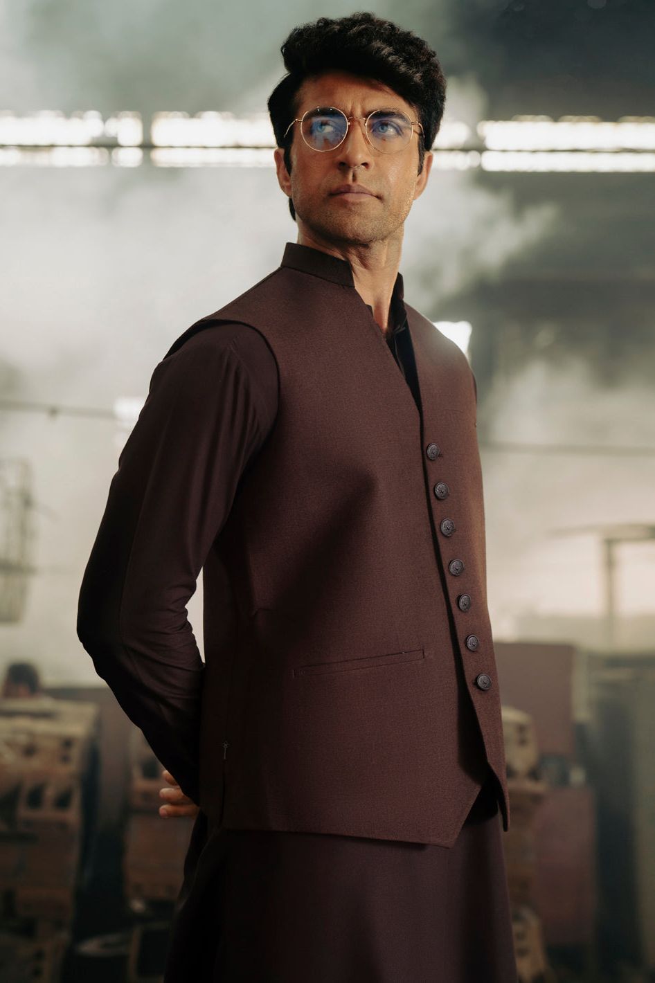 Polyester Viscose Maroon Waist Coat - Almirah