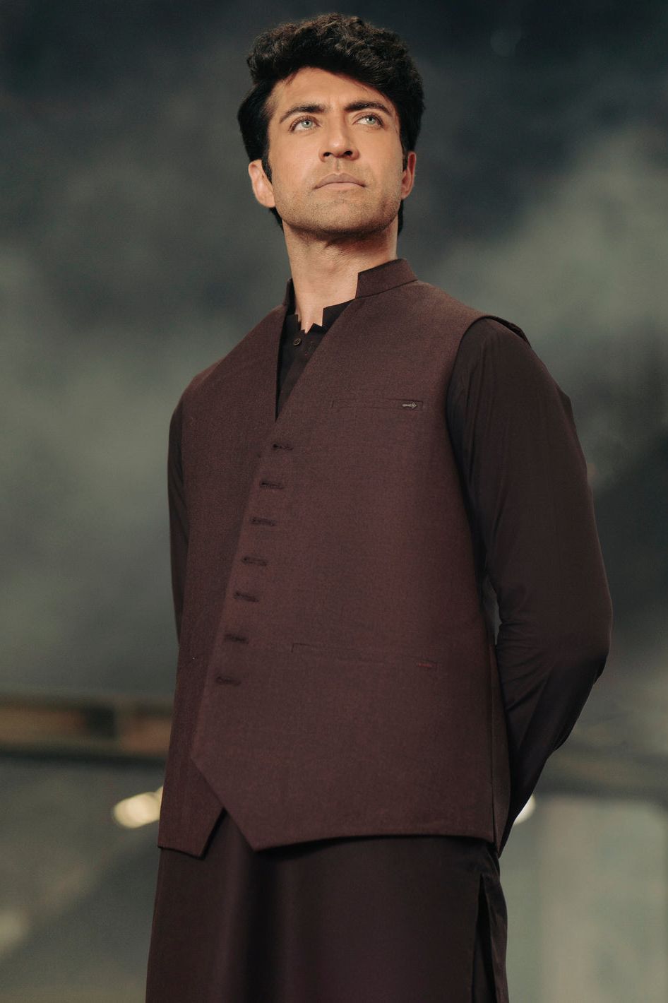 Polyester Viscose Maroon Waist Coat - Almirah