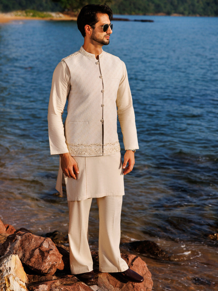 Blended Off White Waist Coat - Almirah