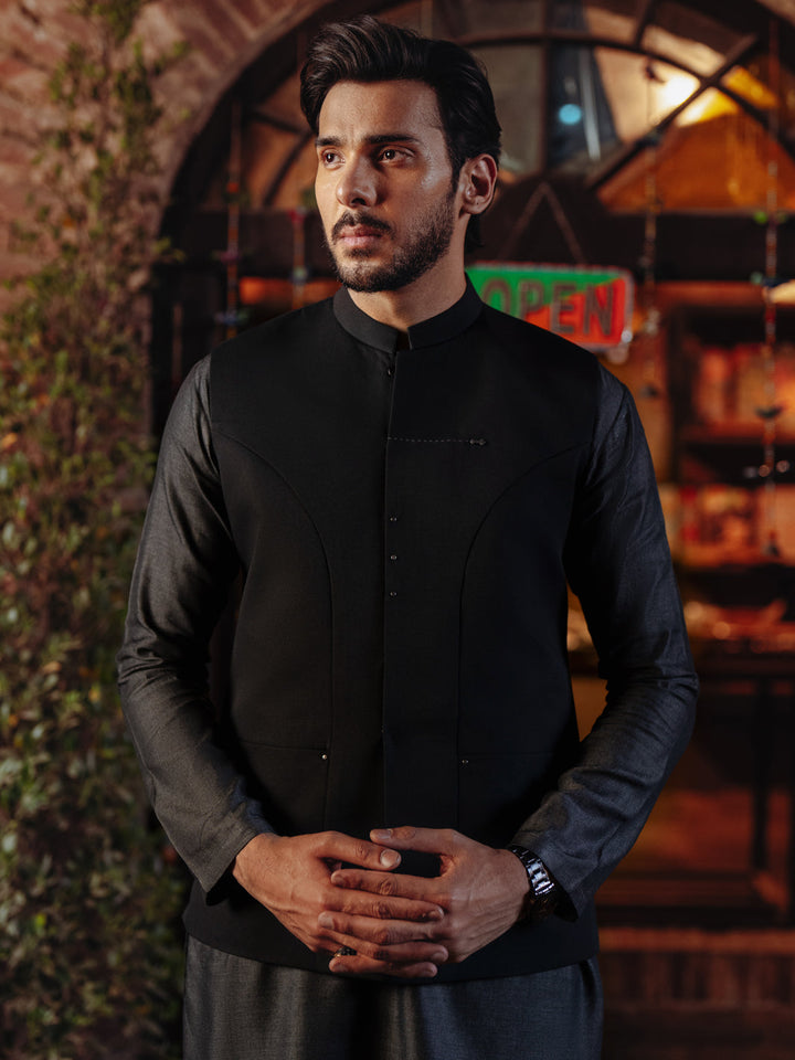Blended Black Waist Coat - Almirah