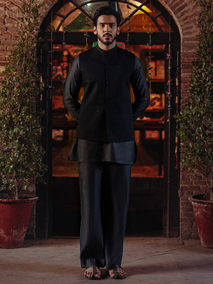 Blended Black Waist Coat - Almirah
