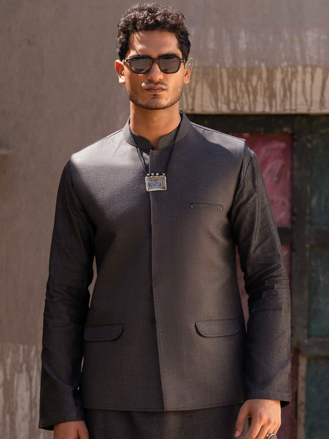 Blended Grey Waist Coat - J. Junaid Jamshed
