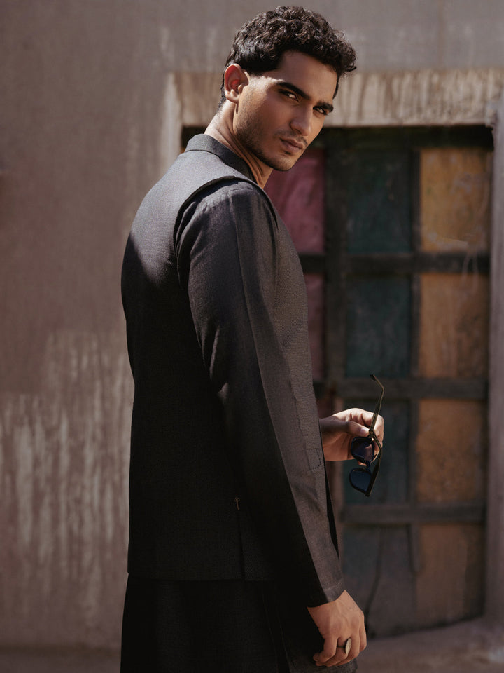 Blended Grey Waist Coat - J. Junaid Jamshed