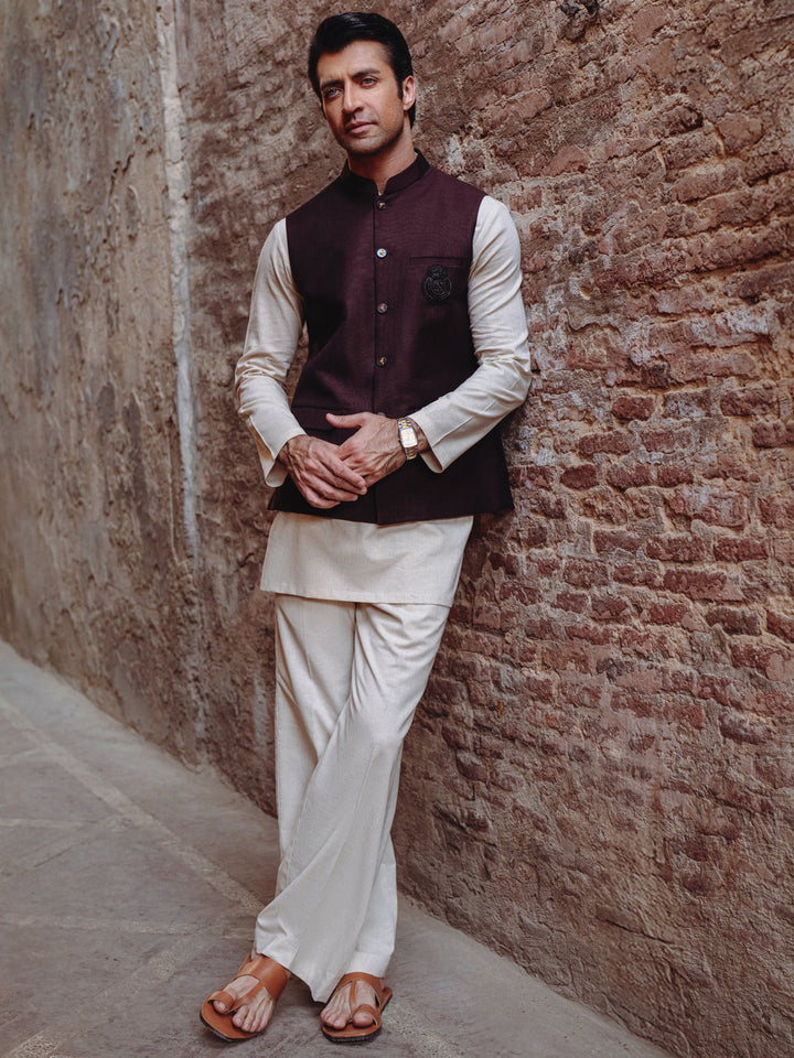 Blended Maroon Waist Coat - Almirah