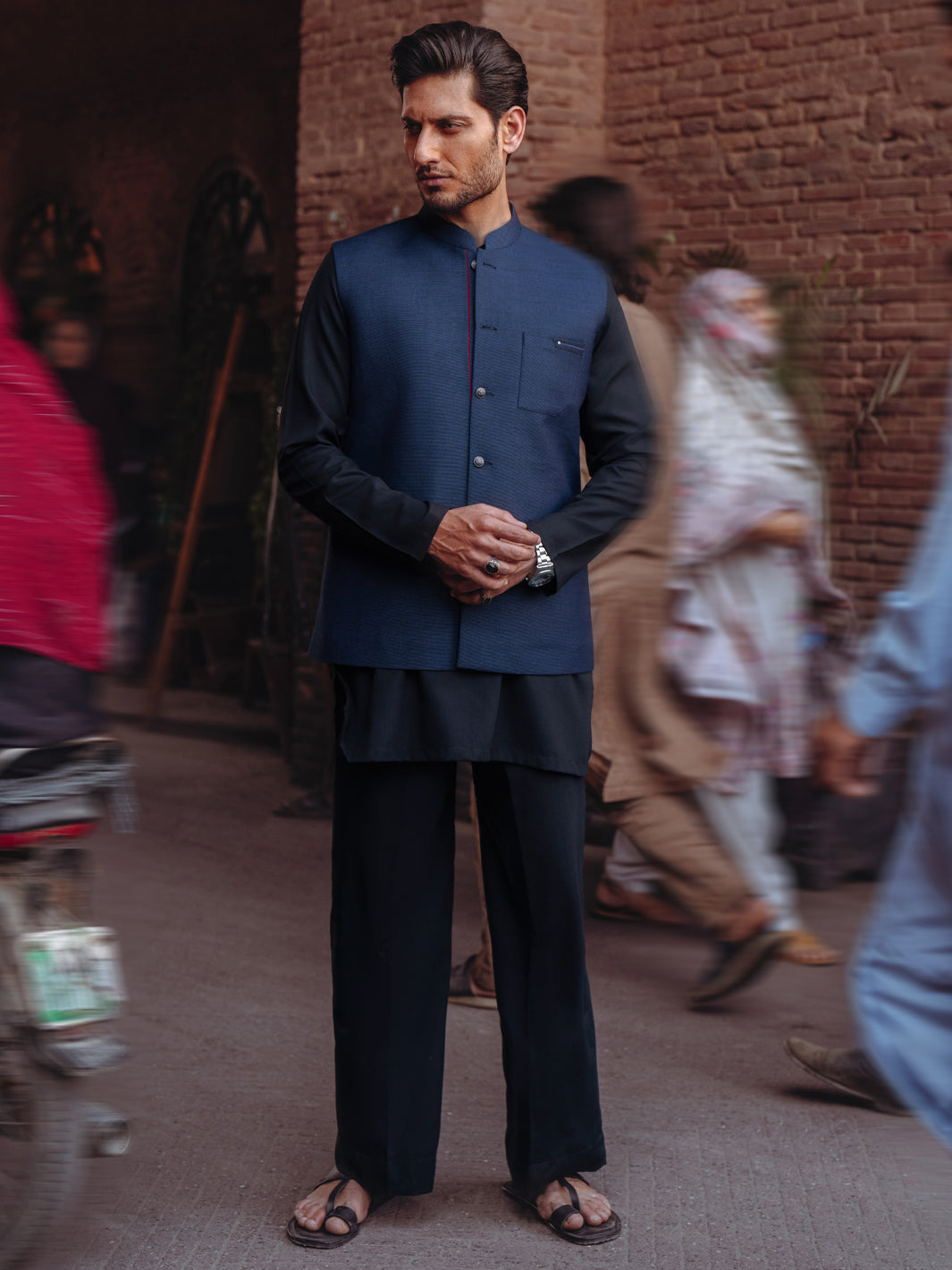 Blended Navy Blue Waist Coat - Almirah