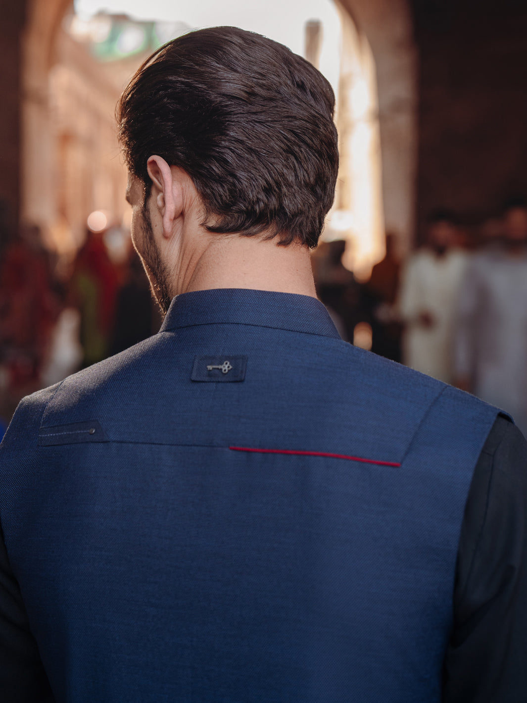 Blended Navy Blue Waist Coat - Almirah