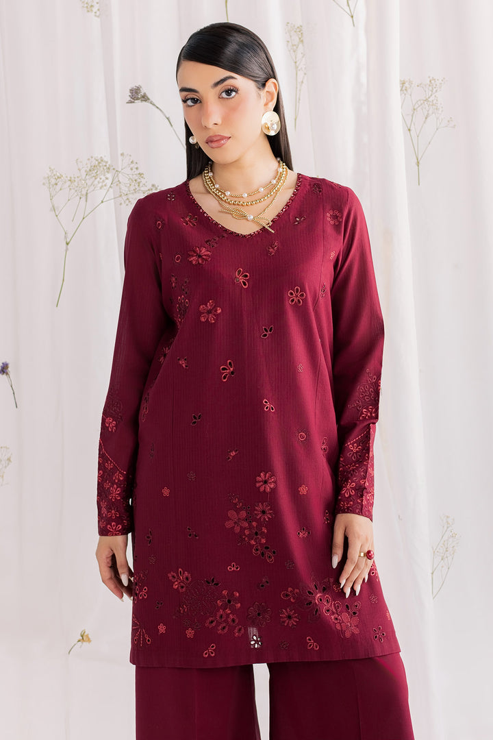 Embroidered Dorya Lawn Maroon Stitched Suit - Nureh