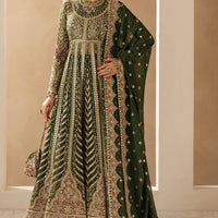 Embroidered Chiffon Dark Green Suit - Jazmin Wedding Formals Stitched