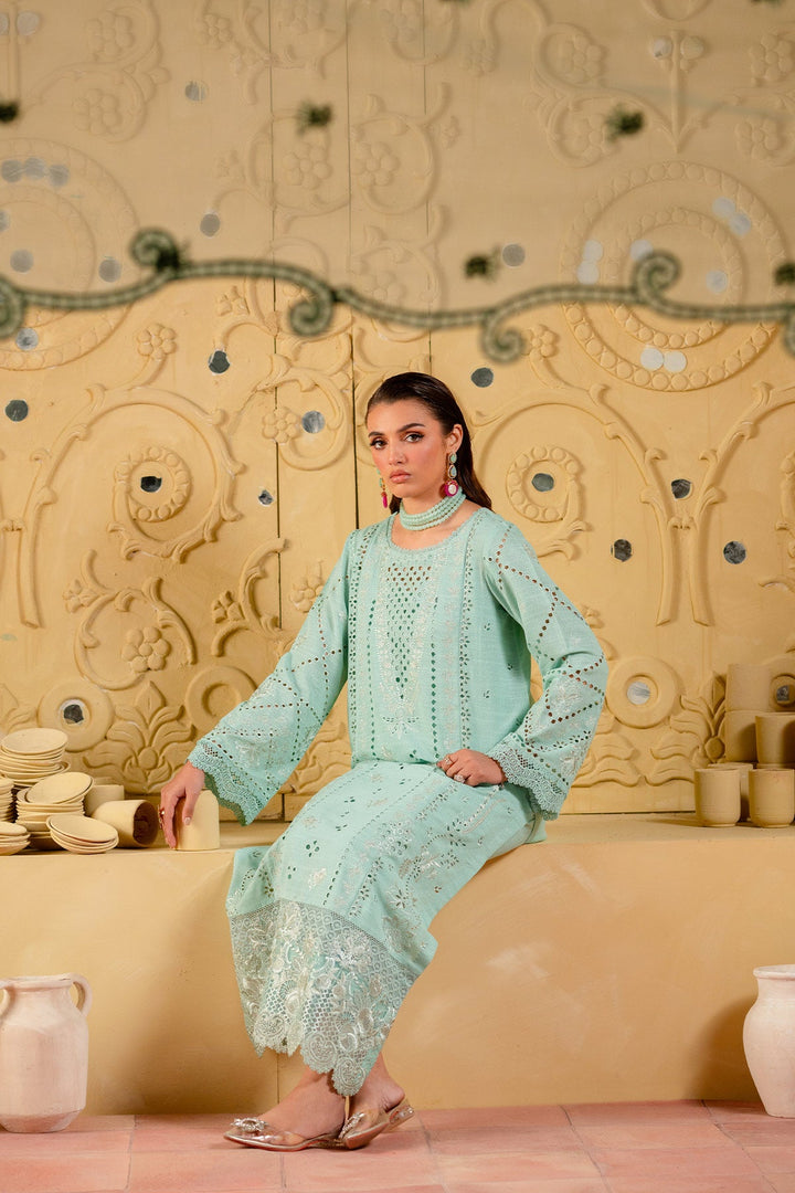 Embroidered Karandi Cyan Stitched Suit - Nureh