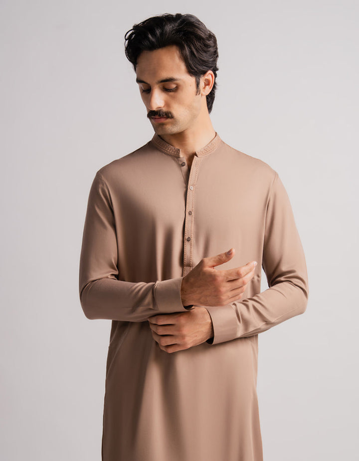 Blended Brown Kurta Trouser - J. Junaid Jamshed