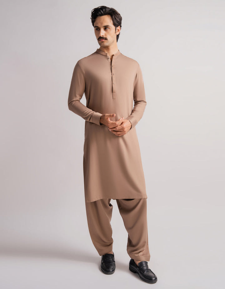 Blended Brown Shalwar Kameez - J. Junaid Jamshed