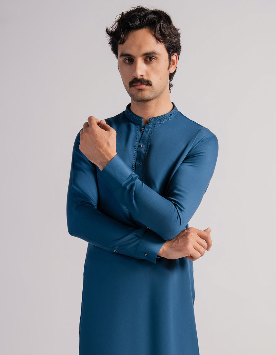 Blended Teal Kurta Trouser - J. Junaid Jamshed