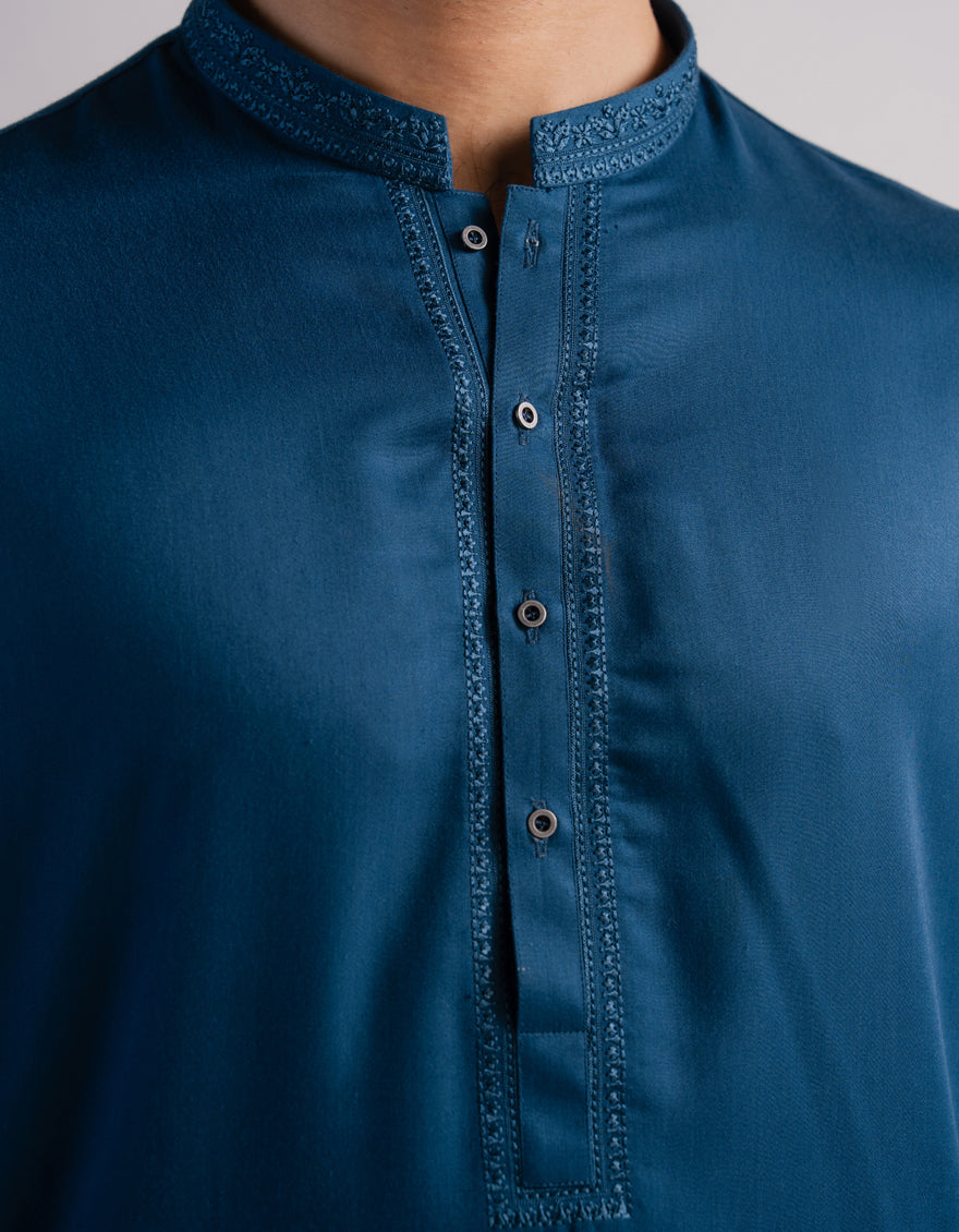 Blended Teal Kurta Trouser - J. Junaid Jamshed