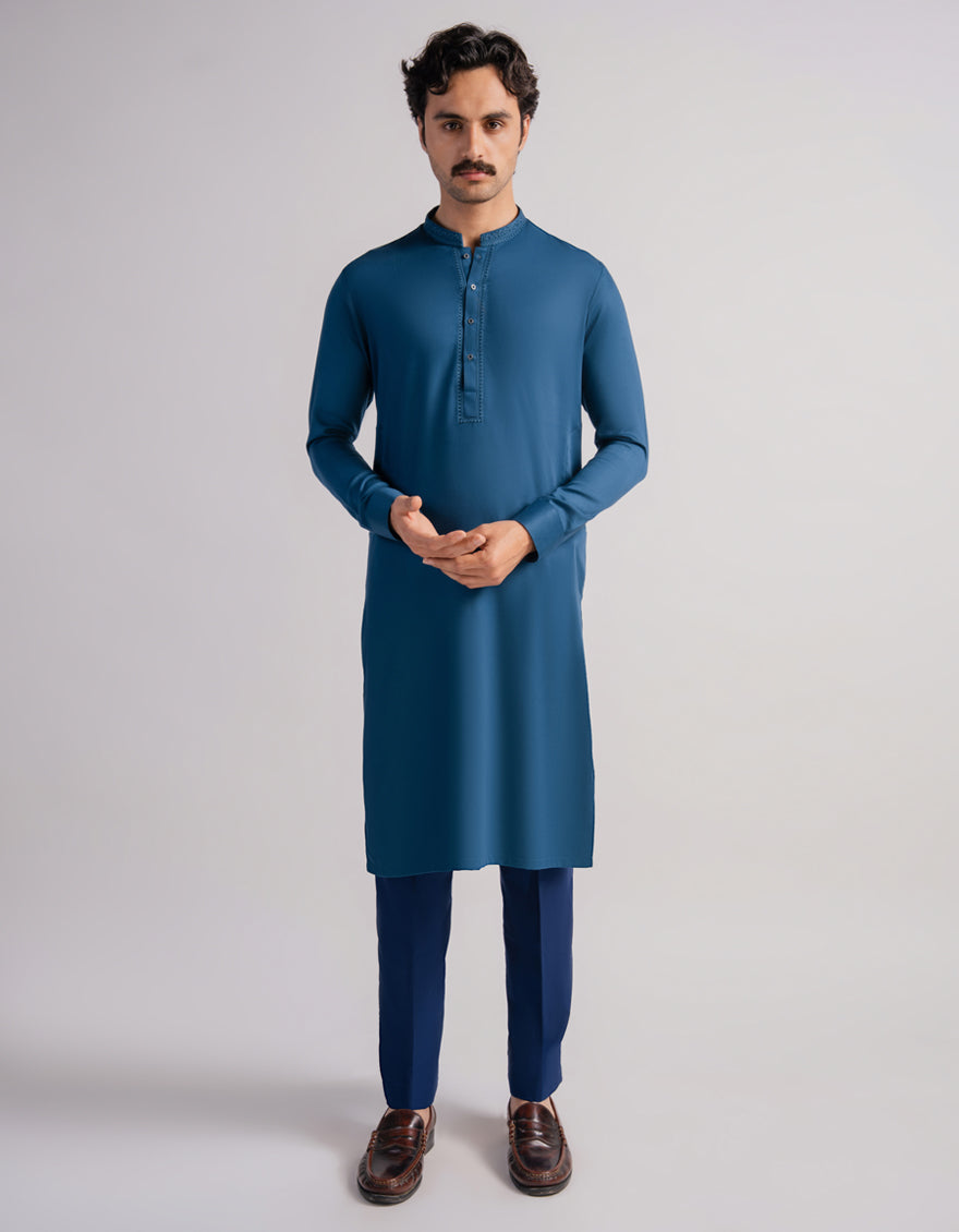 Blended Teal Kurta Trouser - J. Junaid Jamshed