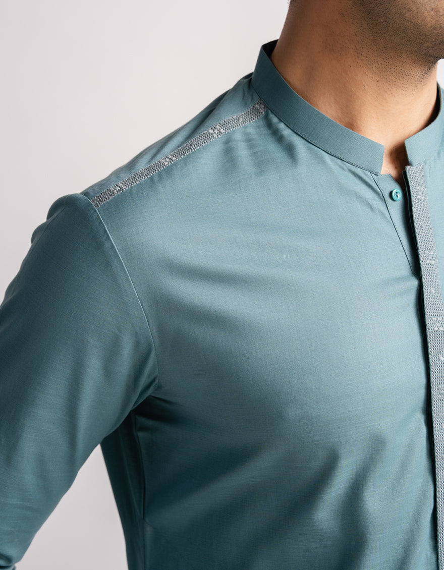 Blended Turquoise Kurta - J. Junaid Jamshed