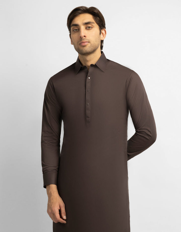 Cotton Dark Brown Shalwar Kameez - J. Junaid Jamshed
