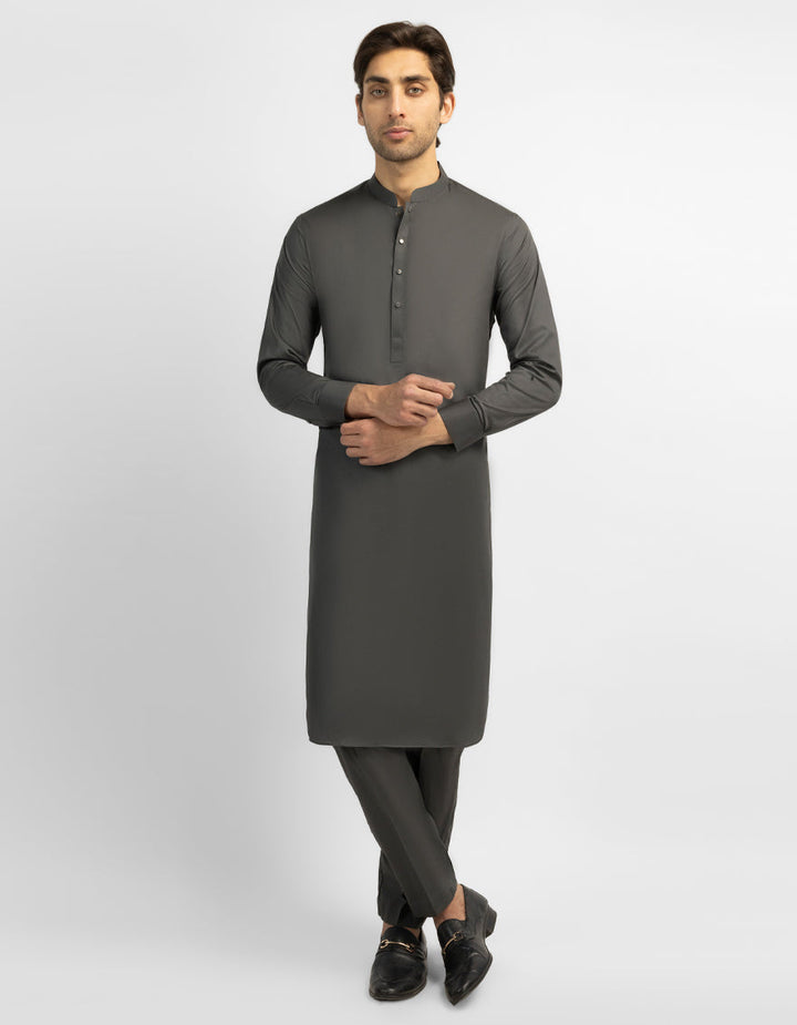 Cotton Heter Grey Kurta Trouser - J. Junaid Jamshed