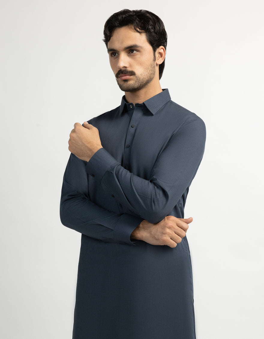 Blended Bluish Grey Shalwar Kameez - J. Junaid Jamshed