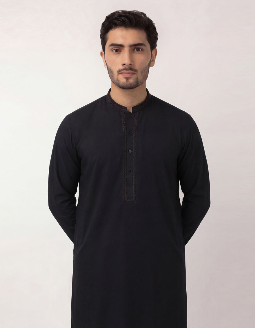 Cotton Black Kurta - J. Junaid Jamshed